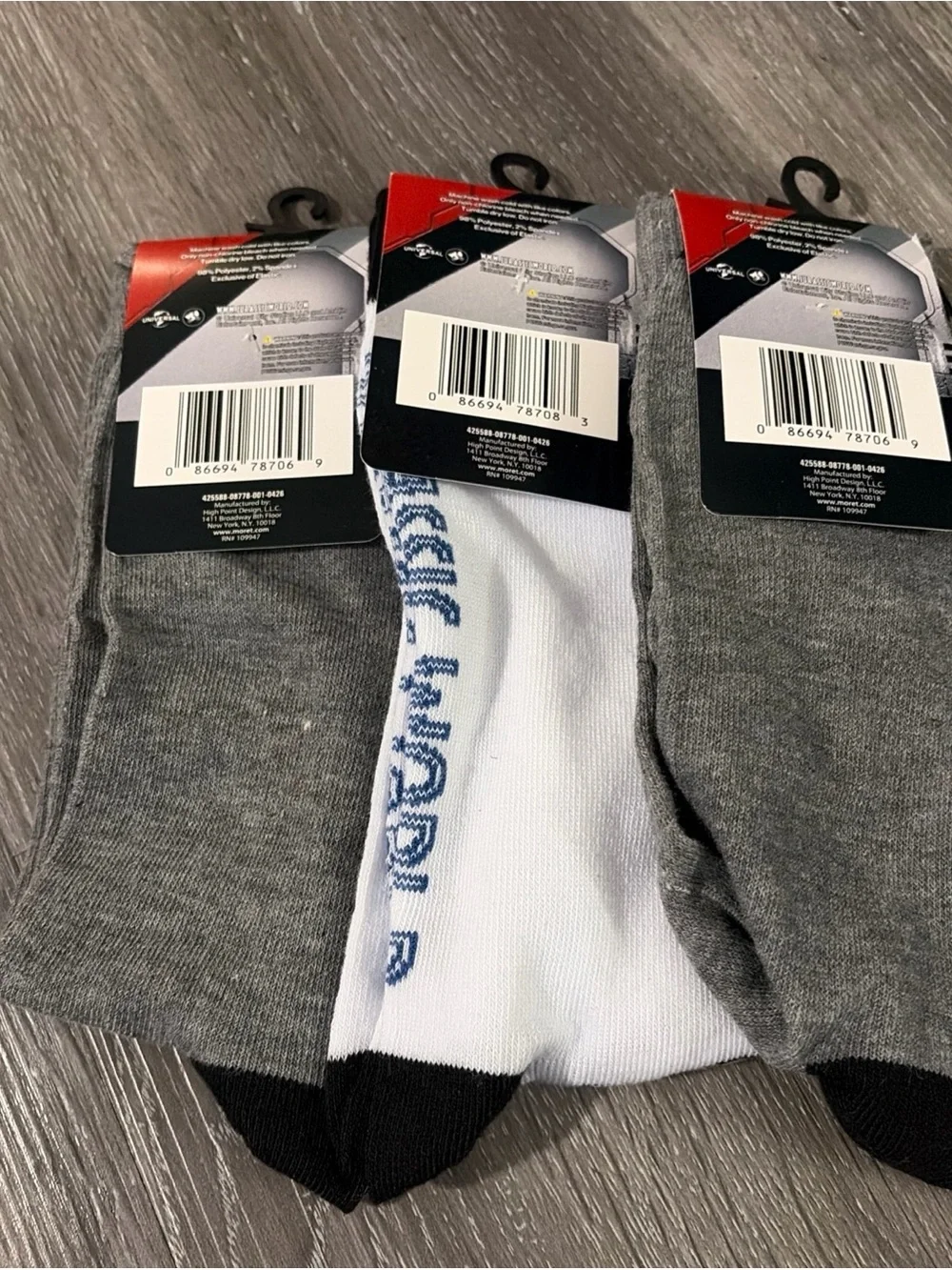 Lot of 3 Jurassic world Men's  Crew Socks - Gray & White